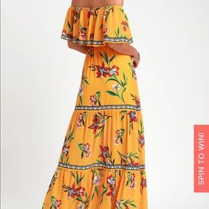 Lulu's Yellow Off-the-Shoulder Maxi Dress- small